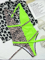 Women's Two Tone Backless Deep V Bikini Swimsuit