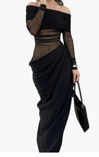 Women's Off Shoulder Semi Sheer Maxi Dress