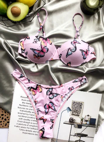 Women's Butterfly Print Bikini With Hard Cup Support