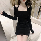 Women's Long Sleeve Short Dress With Tie