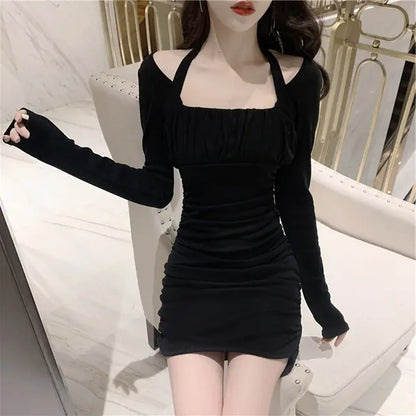 Women's Long Sleeve Short Dress With Tie