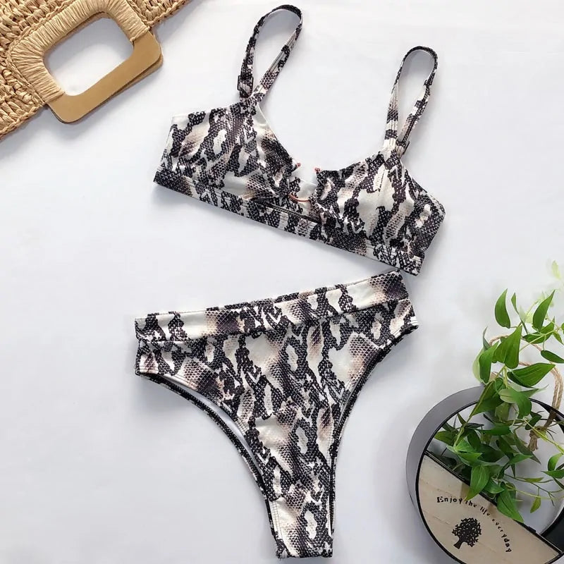 Women's Leopard and Snake Print High Waist Bikini Set