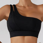 Women's Ribbed One Shoulder Stretch Yoga Bra & Shockproof Activewear Set
