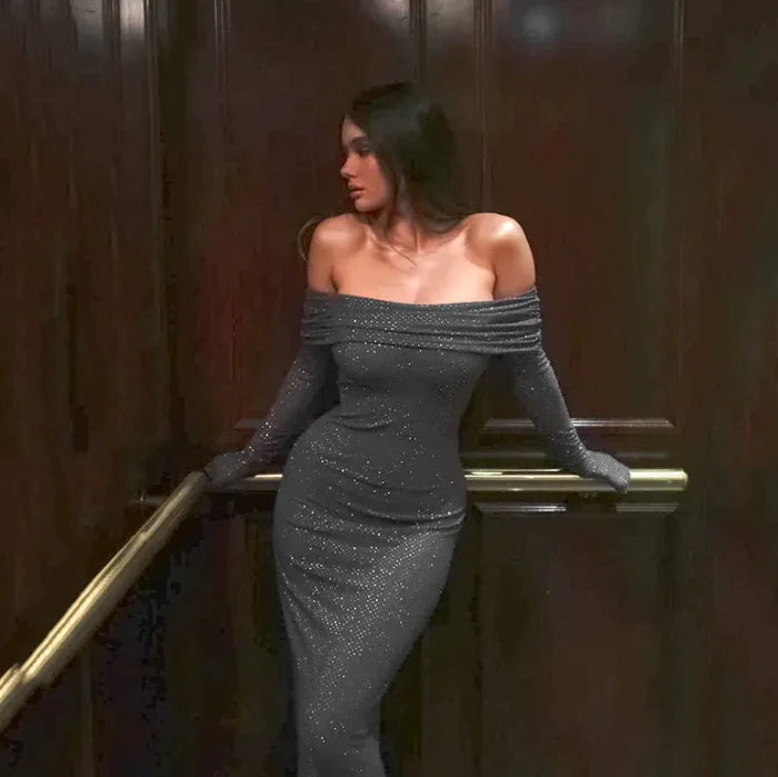 Slim Fit Off Neck Dress