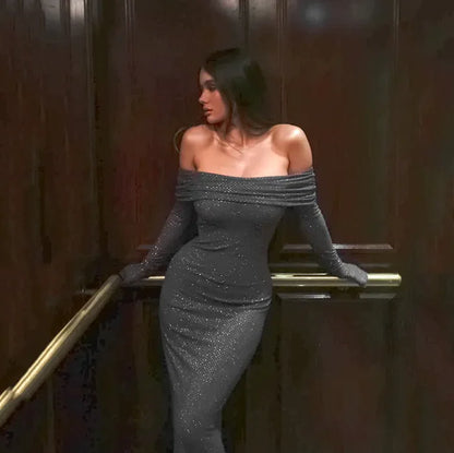 Slim Fit Off Neck Dress