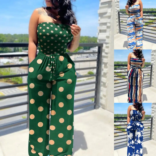 Women's Sleeveless Printed Tube Top Jumpsuit