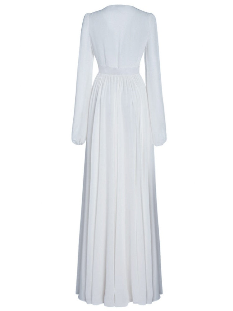 Women's Retro Style Slim White Dress With French Court Elegance