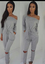 Women's Off Shoulder Ripped Jumpsuit