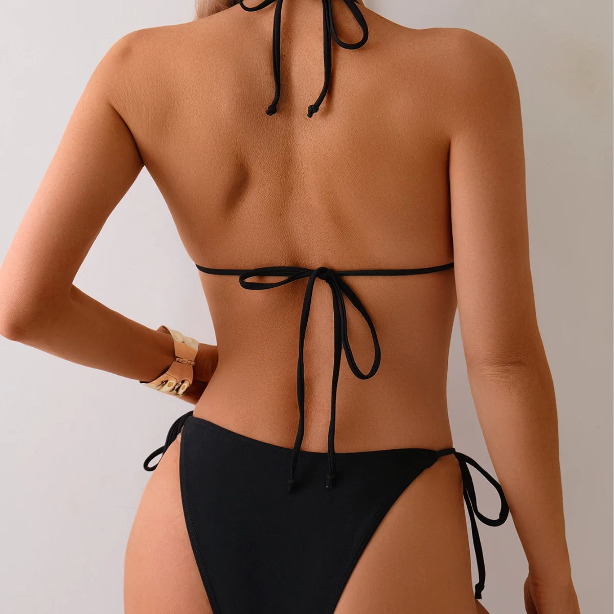 Women's Metal Bead Split Bikini Swimsuit