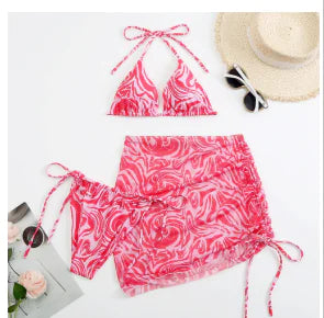 Women's Three Piece Floral Print Bikini Set