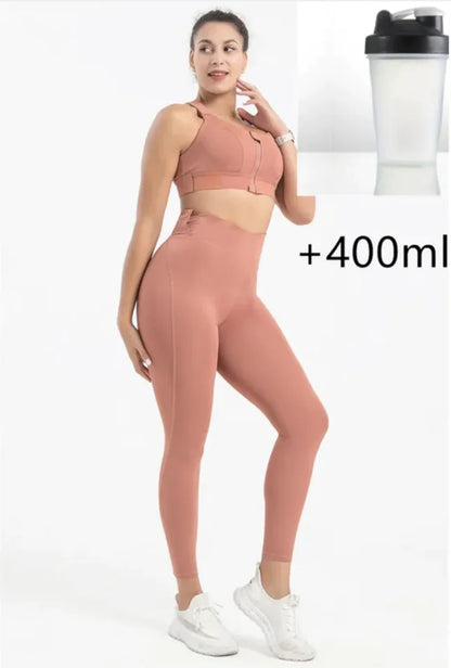 Seamless Wireless Push Up Sports Bra With A Bottle