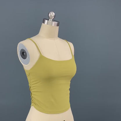 Solid Color Suspender Pleats Women Fitness Bra Gym Sports Top With Chest Pad