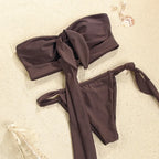 Women's Hollow Out Solid Color Bandage Bikini Set