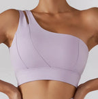 Women's Ribbed One Shoulder Stretch Yoga Bra & Shockproof Activewear Set