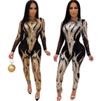 Women's Sequin Long Sleeve Sheer Jumpsuit