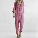 Womens Casual Long Sleeve Button Jumpsuit