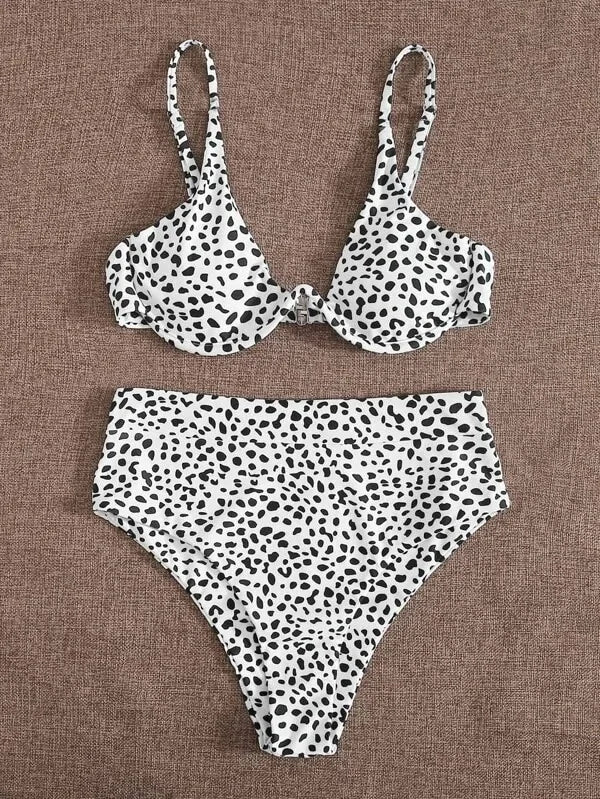 Women's Leopard Print Cut Out Underwire High Waist Bikini