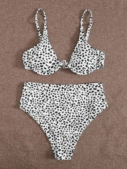 Women's Leopard Print Cut Out Underwire High Waist Bikini