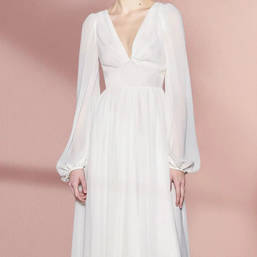 Women's Retro Style Slim White Dress With French Court Elegance Main image