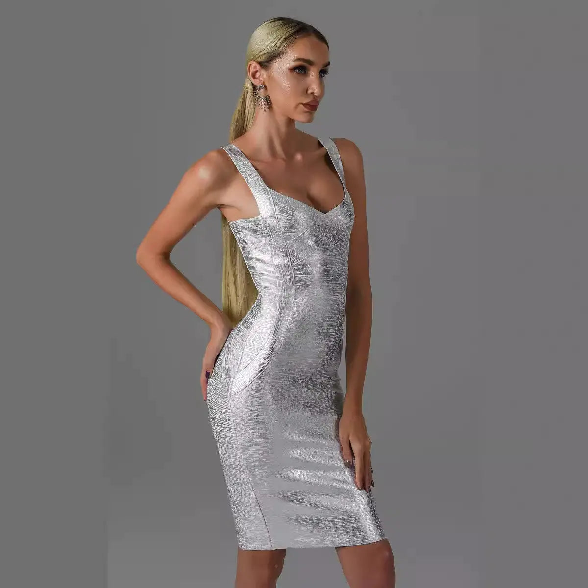 Women's Gold & Silver Foil Bandage Sleeveless Party Dress
