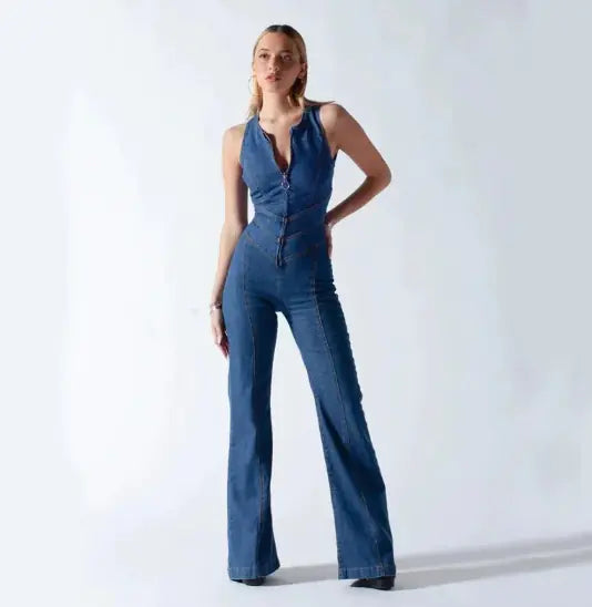 Women's Heart Shape Backless Denim Jumpsuit