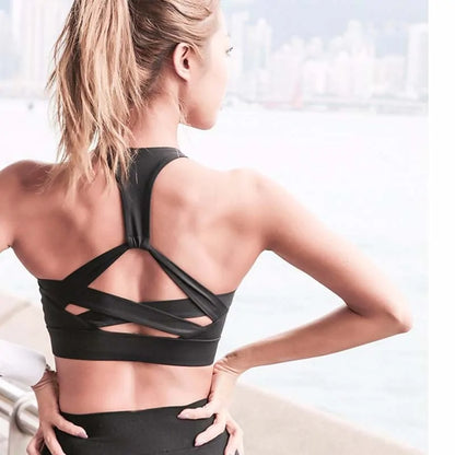 White Strap Push Up Sports Bra Womens Gym Yoga Athletic Vest Underwear
