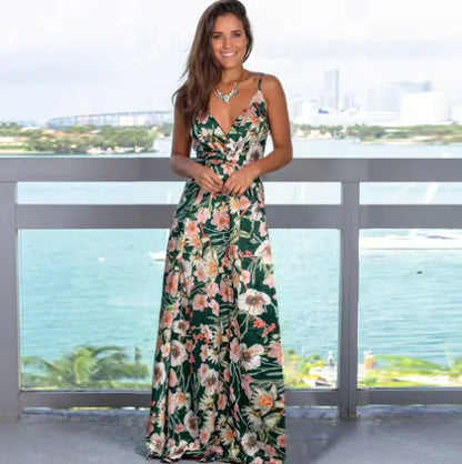 Women's High Slit Sleeveless V Neck Maxi Dress