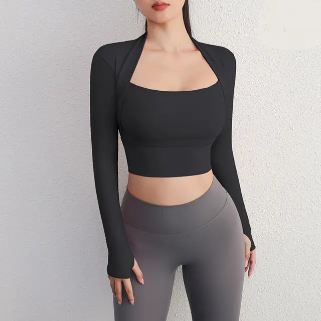 Women's Yoga Fitness Activewear Faux Two Piece Tops
