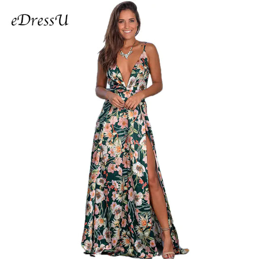 Women's High Slit Sleeveless V Neck Maxi Dress