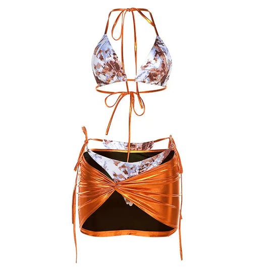 Women's Mexican Sunrise Metallic Bikini Cover Up Skirt Set