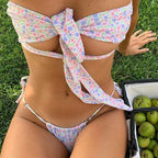 Women's Hollow Out Solid Color Bandage Bikini Set