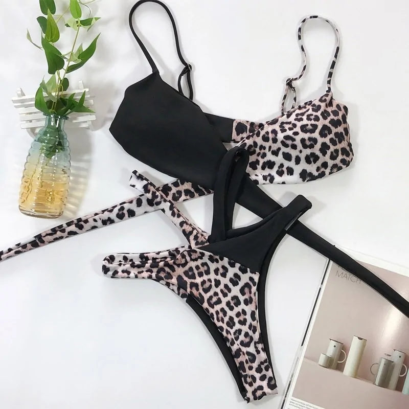 Women's Leopard and Snake Print High Waist Bikini Set