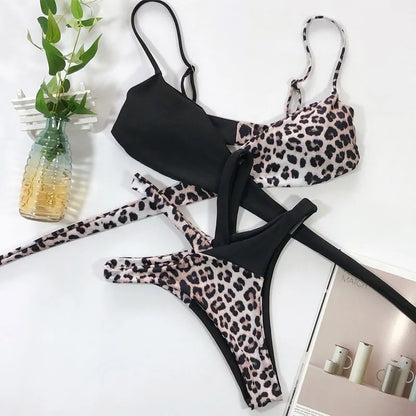 Women's Leopard and Snake Print High Waist Bikini Set