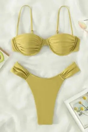 Women's Solid Color Push Up Bikini Set