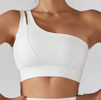 Women's Ribbed One Shoulder Stretch Yoga Bra & Shockproof Activewear Set