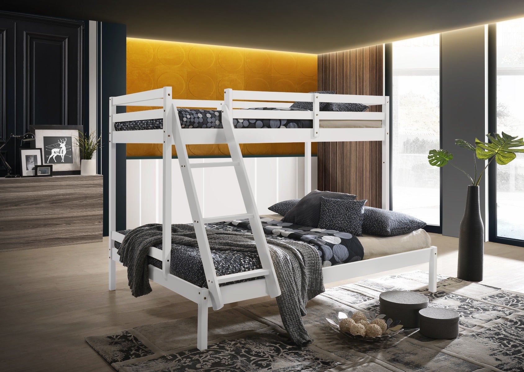 Solid Timber Triple Bunk Bed Single over Double White Main image