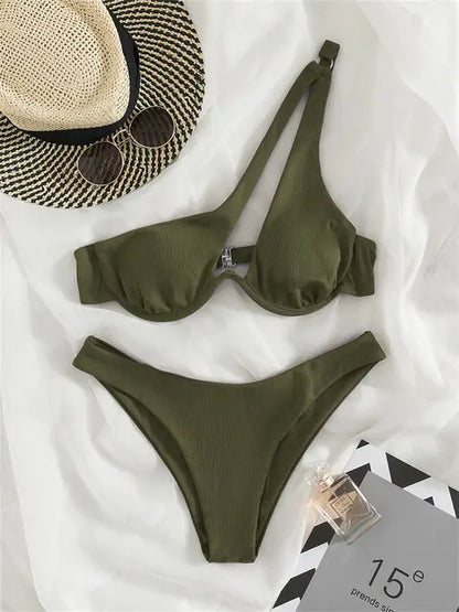 Women's Solid Ribbed Bikini Set