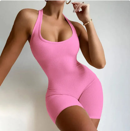 Flex Fit Womens Backless Yoga Jumpsuit Sleeveless One Piece Workout Romper