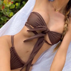 Women's Hollow Out Solid Color Bandage Bikini Set