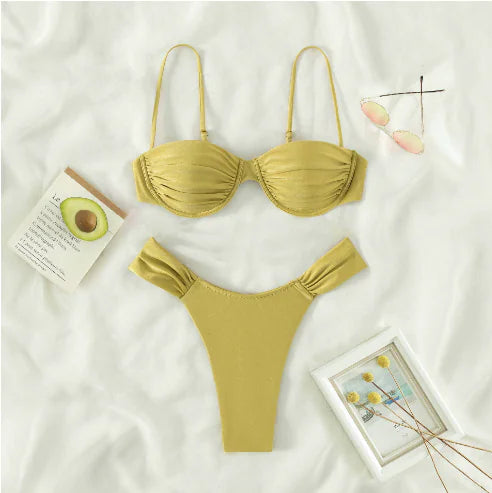Miyouj Solid Color Push Up Bikini Set For Women