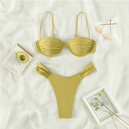 Miyouj Solid Color Push Up Bikini Set For Women