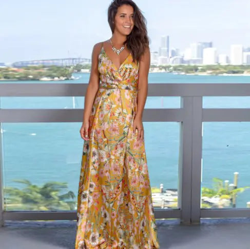 Women's High Slit Sleeveless V Neck Maxi Dress