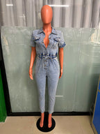 Women's Elegant Blue Denim Stretch Jumpsuit