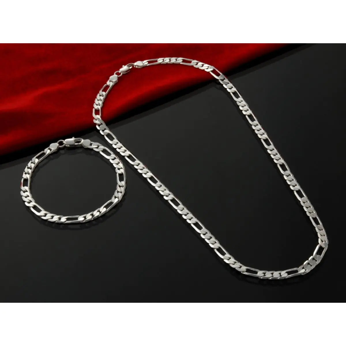 Figaro Chain Bracelet & Necklace Set 4mm