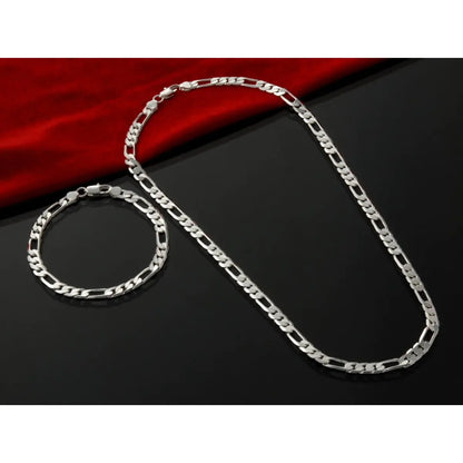 Figaro Chain Bracelet & Necklace Set 4mm