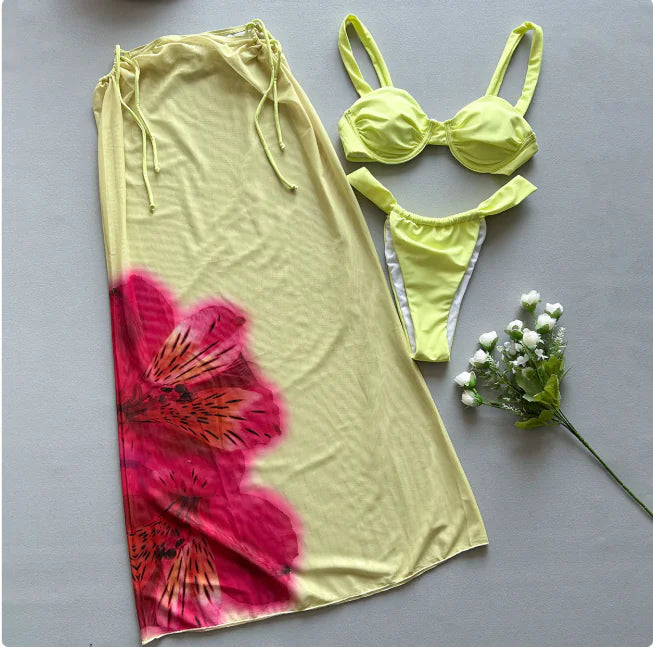 Women's 3 Piece Printed Bikini Set