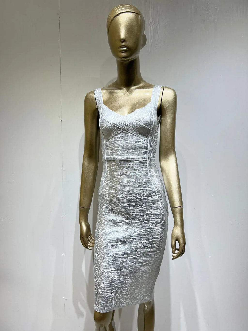 Women's Gold & Silver Foil Bandage Sleeveless Party Dress
